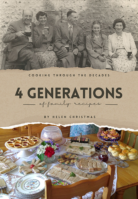 Cooking Through The Decades, 4 Generations of Family Recipes, book cover by Helen Christmas